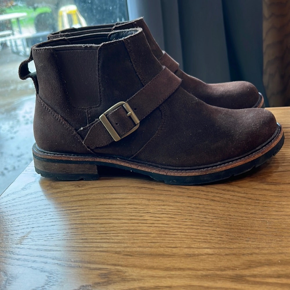 L.L. Bean Womens 503167 Front Buckle Brown Suede Pull On Comfort Ankle Boot Sz 8